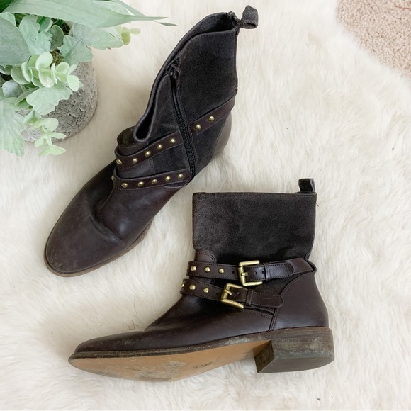 [Coach] Lilliana Brown Leather and Suede Moto Style Edgy Boots - Picture 1 of 9